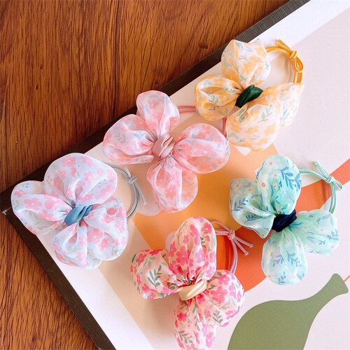 New children's hair accessories Korean style floral three-dimensional bow hair rope girls ponytail hair clip small flower hair clip