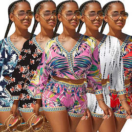 JX5360 亚马逊 独立站 欧美跨境性感时尚民族花边休闲俩件套装