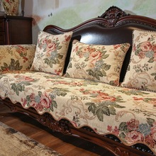 欧式沙发垫123复古美式皮沙发套罩奢华防滑高级感坐垫盖布雪尼尔