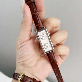 歌迪创意双时区商务腕表小众复古长方形高级感双机芯女士石英手表
