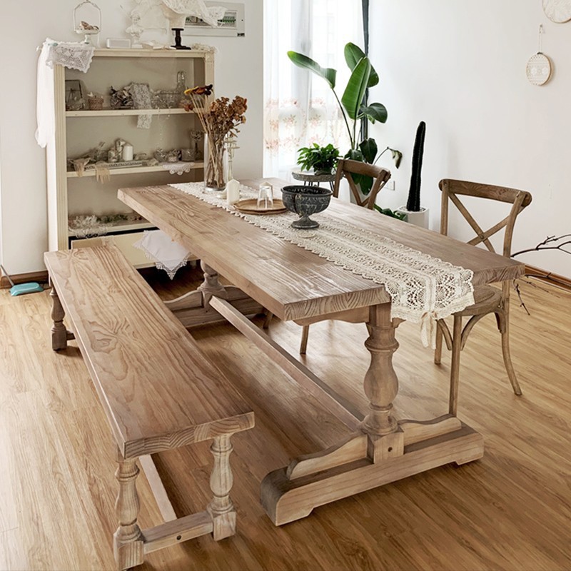 American Country Solid Wood Dining Table Retro Made Old Silent Style Homestay Pastoral Household Rectangular French Dining Table