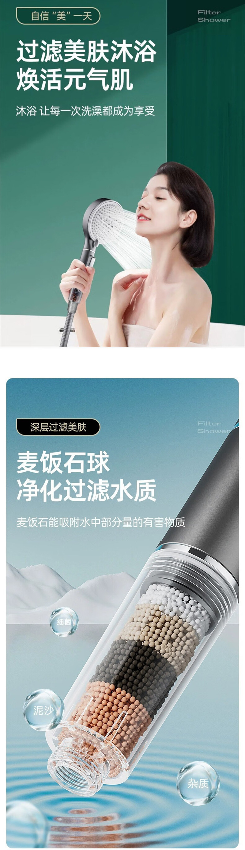 Description Picture 4 of item12CM High Pressure Big Shower Head With Anion Filter 5 Modes Water Saving  Rainfall Shower Faucet Nozzle Bathroom Accessories ﻿