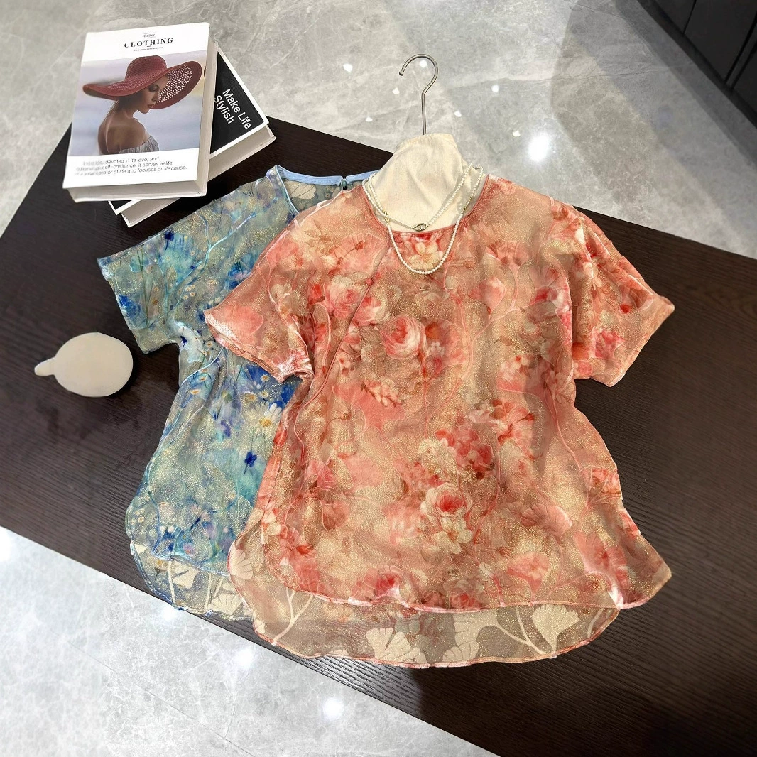 Шелковый бархатный топ с обожженным цветком, новая ретро-шина, элегантный и достойный оригинальный дизайн, удобная и универсальная рубашка.