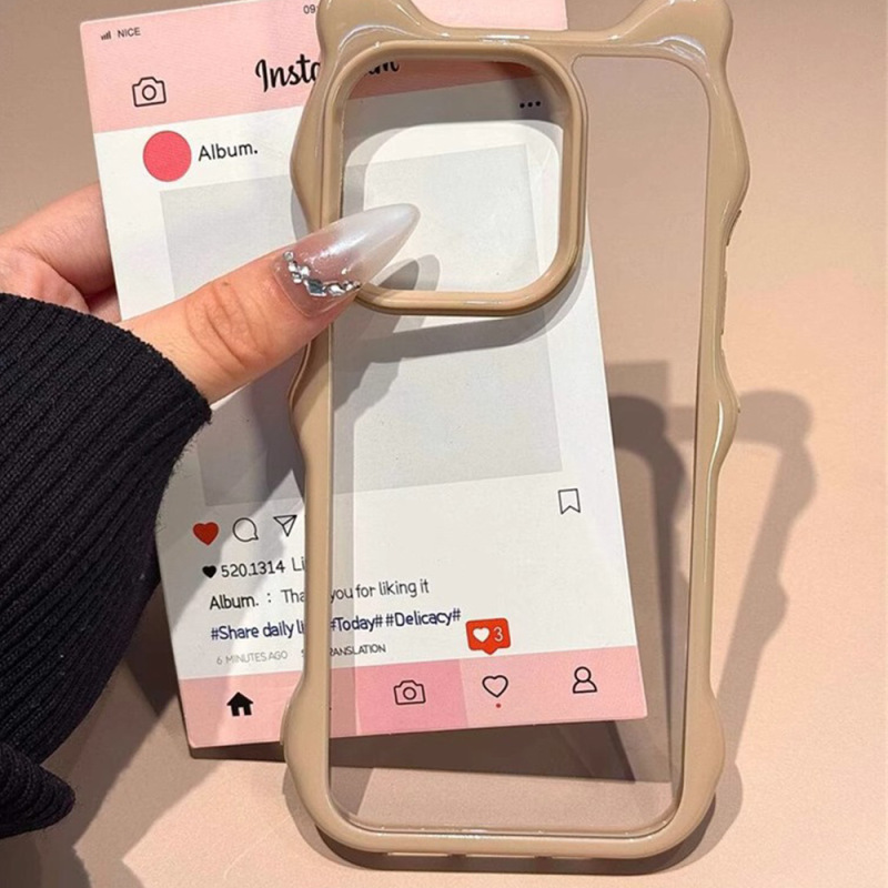 溝付きシンプルカップル猫耳デザイン iPhone16/15/14/13対応 携帯ケース 透明ケース 17Pro 個性派|undefined