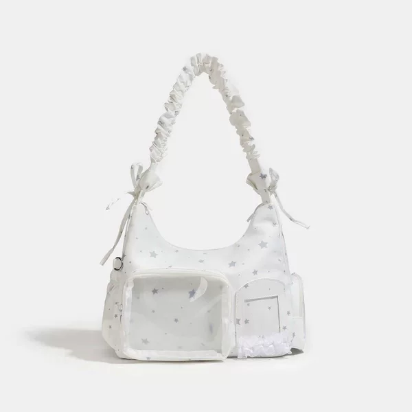 Japanese-Style Star-Patterned Ita Bag for Women, Large Capacity Transparent Patchwork Shoulder Bag, Sweet Style for Girls, Middle School Students' Crossbody Bag