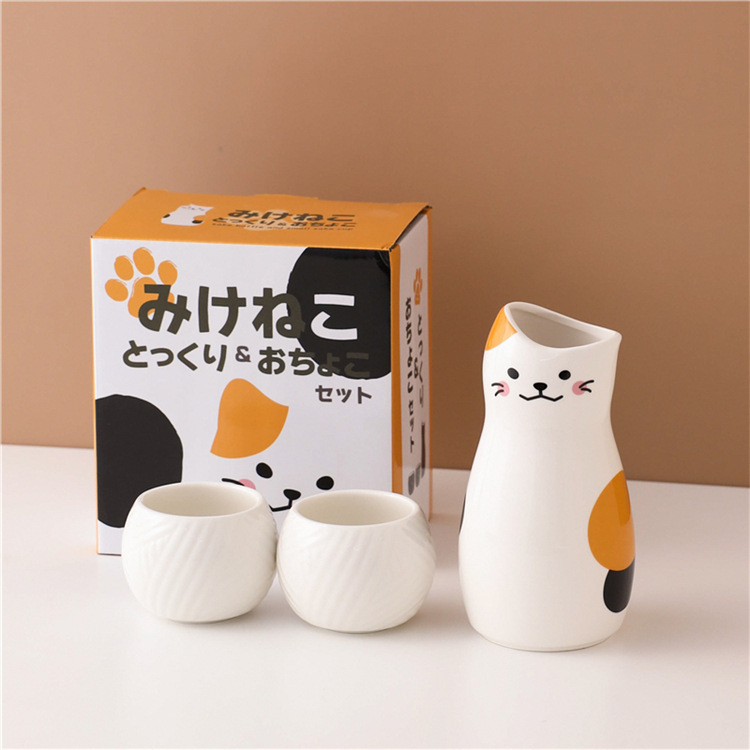 日本に輸出オリジナルボックス猫酒瓶酒カップ日本式ワインディスペンサー家庭用酒カップセラミックワインセット|undefined