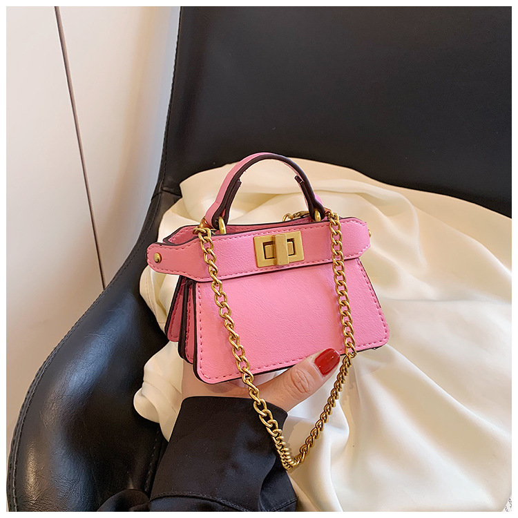 Nuovo stile di sfilata di celebrità di Internet di nicchia Stile di celebrità Stesso stile Borsa per rossetto con catena diagonale a mano con lucchetto a doppia faccia_voghion.com