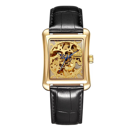 Ancient Camel Square Watch Transparent Hollow Mechanical Men's Watch Manual Mechanical Fashion Business Belt Watch