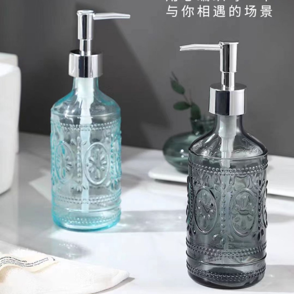 El fabricante suministra 420ml de desinfectante de manos, botella de vidrio transparente de color de patrón vertical cuadrado, botella de desinfectante de manos, vidrio