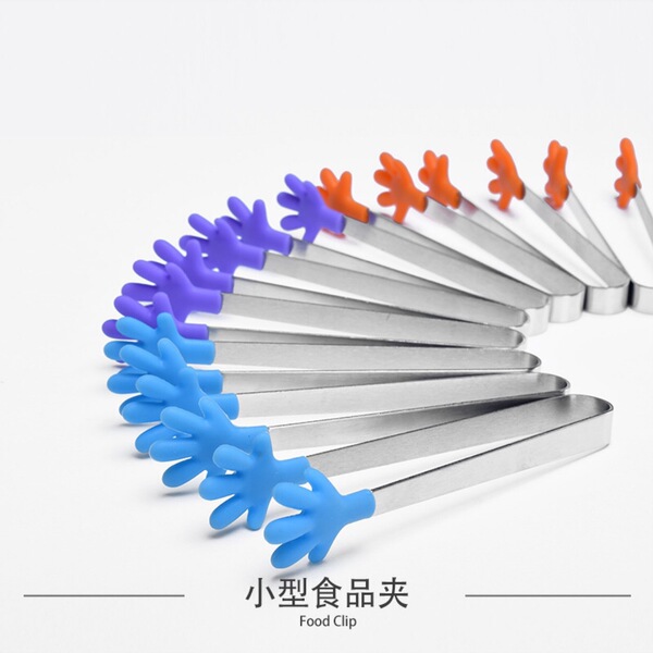 Creative silicone non-slip small food tongs stainless steel