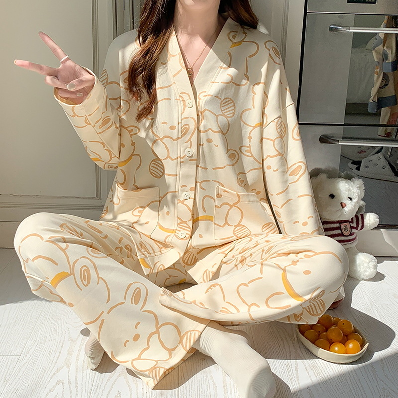 Pijamas kimono de primavera y otoño para niñas pantalones de manga larga cardigan para Niñas Ropa Para el hogar pijamas de algodón de dibujos animados lindos