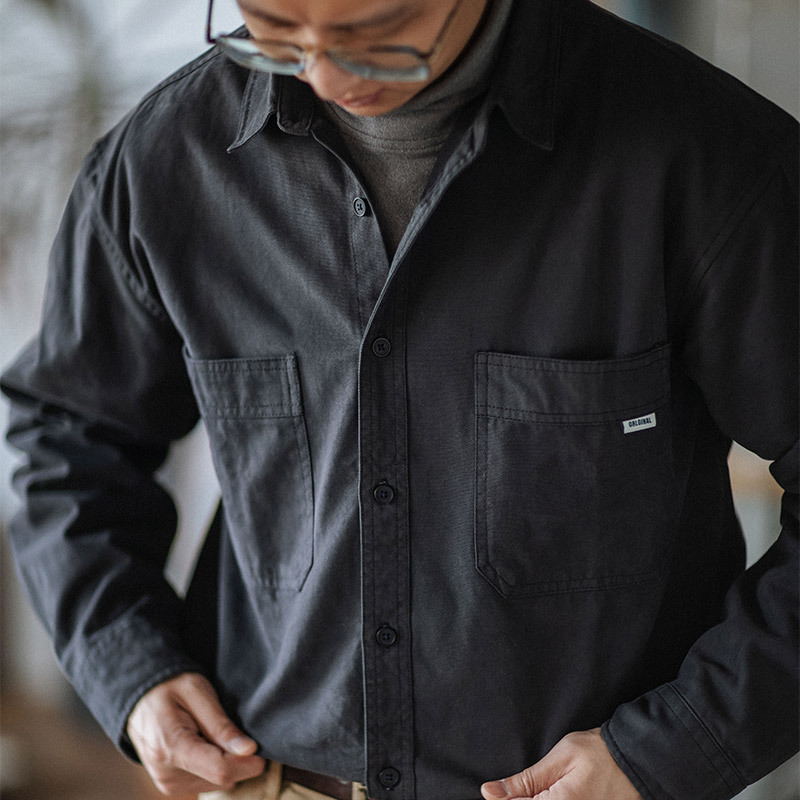 Japanese Retro Washed Heavy Canvas Shirt Loose Fit Turn-Down Collar Long-Sleeve Shirt 2026 Men's Workwear Shirt Trend