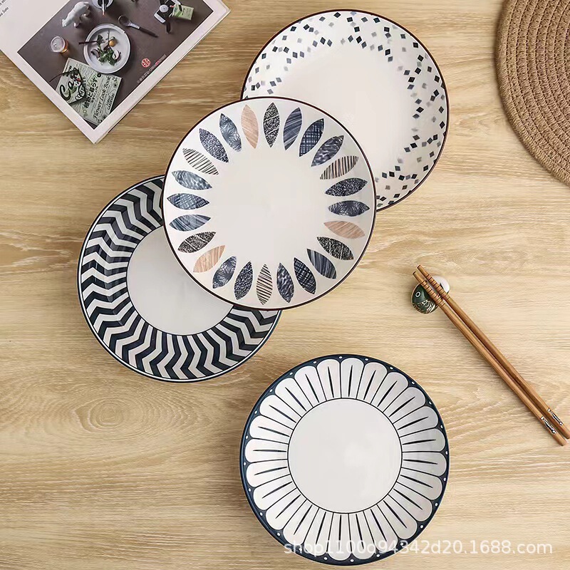 Underglaze Color Japanese Style Deep Dish Soup Plate Dish Plate Household 2022 New Style Ceramic Bowl Plate High Color Value Tableware Meal Plate