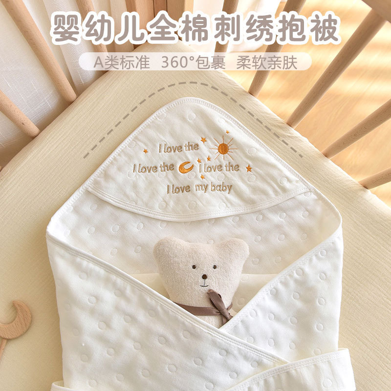 Newborn Baby Quilt Baby Pure Cotton Gauze Cartoon Embroider Delivery Room Wrap Baby Six-Layer Jacquard Swaddle Wrap Sheet