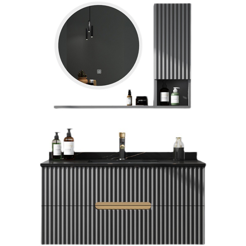 Shiqi luz Placa de roca de lujo integrado cuenca baño gabinete combinación moderno simple baño inteligente lavado a mano piscina mesa de lavado