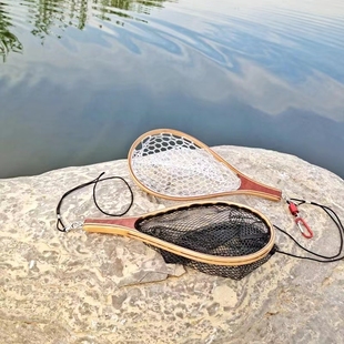 $%# Luya Stream Copy Net Flying Fly Fishing Solid Wood Portable Fish Net Micro Horse Mouth Silicone Rubber Net Bag cx