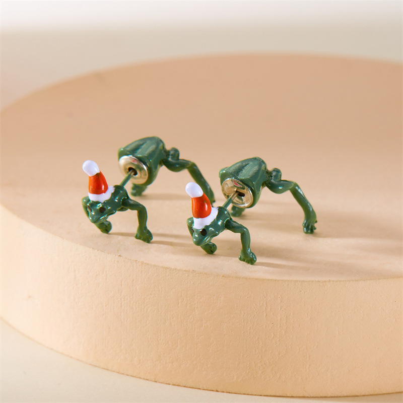 Christmas Hat Frog Stud Earrings For Women And Men Funny Design_voghion.com