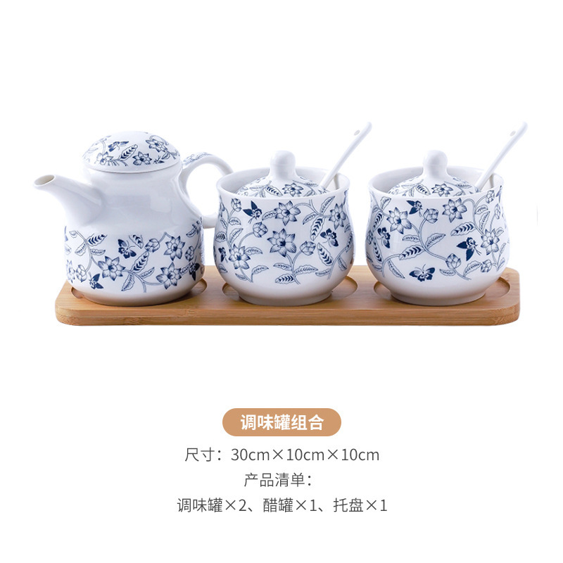 饭店家用陶瓷耐高温辣椒罐醋壶酱油壶味精罐盐罐调味罐酱油醋送勺|undefined