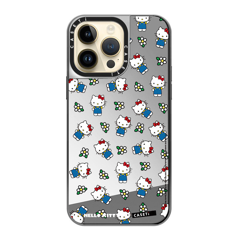 C家オリジナルKT猫コレクション電気メッキシルバーフレーム、Apple iPhone17ProMax、15、鏡面13対応スマホケース|undefined
