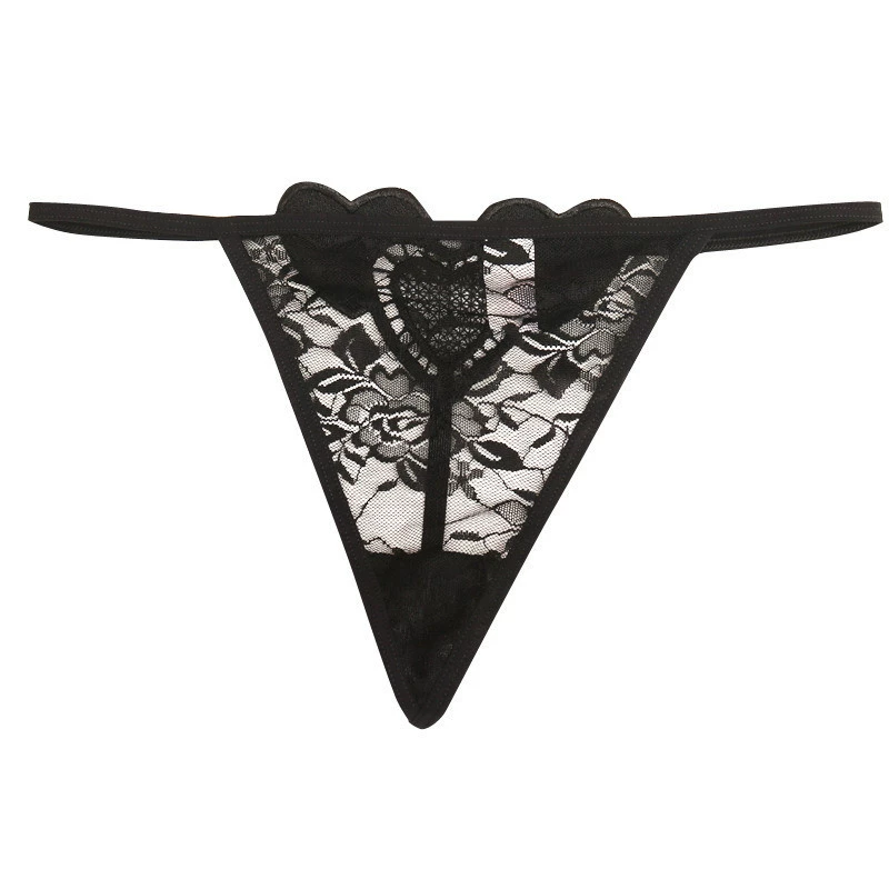 Transparent Lace Thong Panties for Women, Ultra-Thin Heart Cutout, One Size