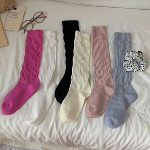 Korean style ballet style milk white calf pile socks women's cotton socks Japanese style trendy colorful lantern bubble pleated calf socks