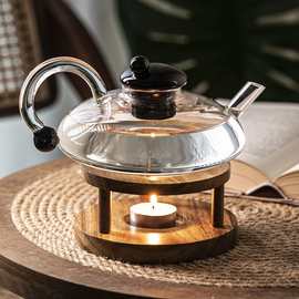木质茶炉茶壶垫蜡烛放置木架玻璃茶壶架木质圆形茶壶加热架