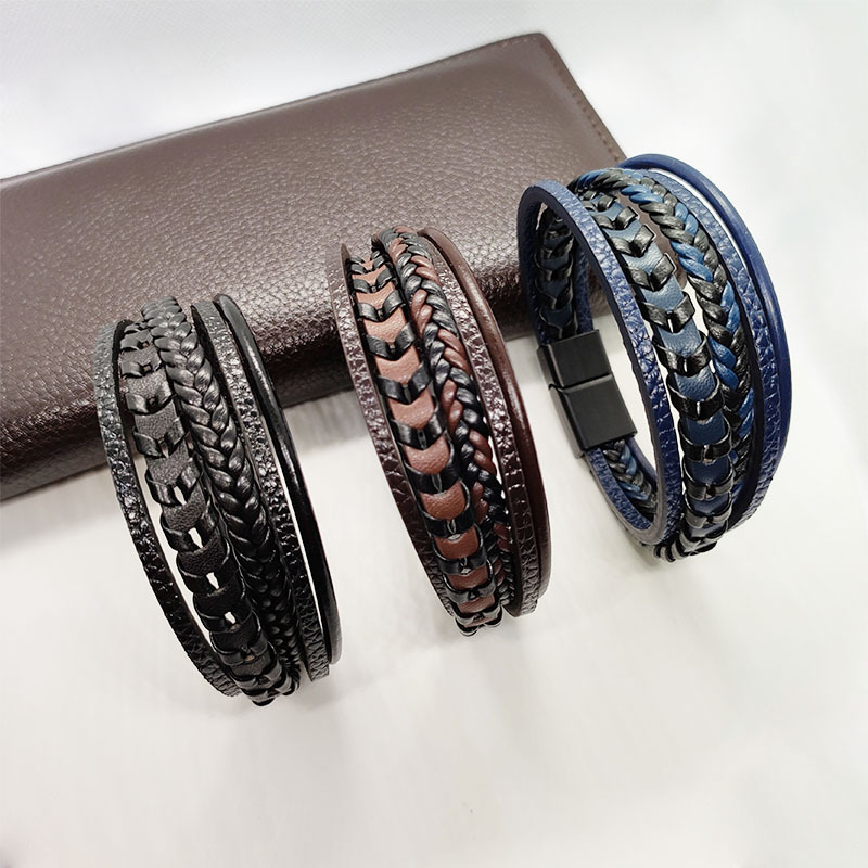 Cross-border high-grade leather hand-woven bracelet men's alloy magnet buckle bracelet accessories women's Yiwu jewelry wholesale