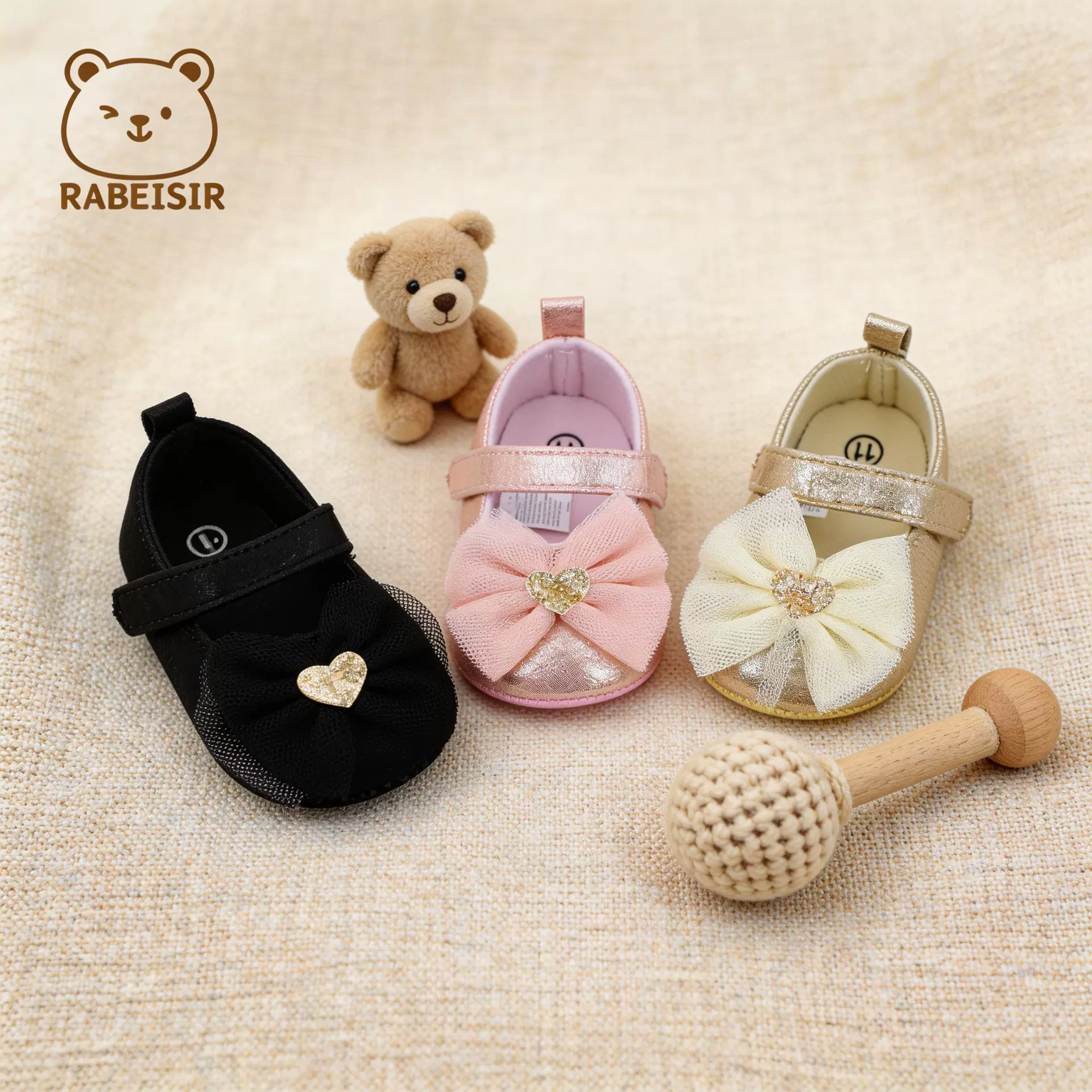 爆款跨境品牌宝宝学步鞋爱心蝴蝶结小蕾丝女宝宝步前鞋床鞋地板鞋
