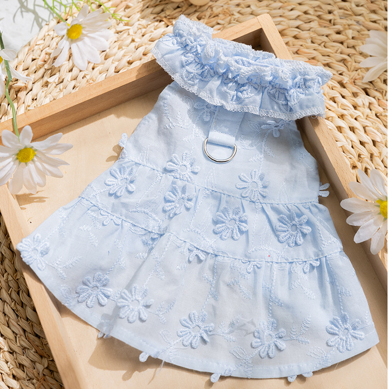 Primavera y verano perro clásico estilo Hong Kong vestido de mezclilla gato falda de tirantes de dos pies Teddy bichon ropa para perros