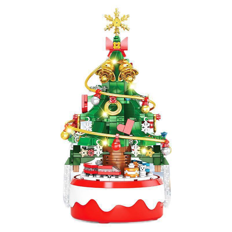 레고 회전 뮤직 박스 장식품과 호환되는 크리스마스 트리 빌딩 블록 교육 조립 소년과 소녀 크리스마스 선물 국경