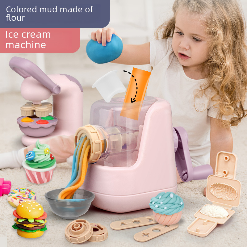 Children's simulation kitchen play house toy suit handmade color mud noodle machine girl toy ice cream machine factory