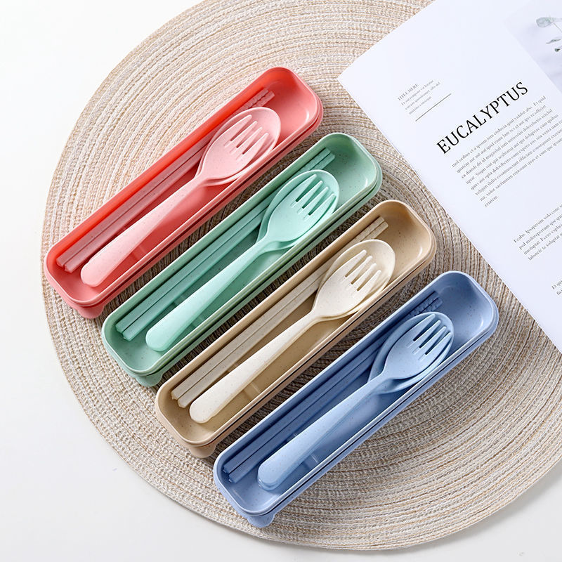 Wheat Straw Gift Tableware Set, Kidsren's Portable Spoon, Fork and Chopsticks Three-Piece Set, Promotional Gift Logo