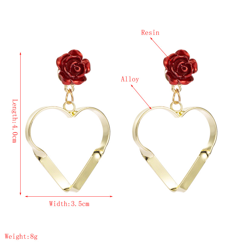 Korean Hollow Heart-shape Rose Earrings Wholesale display picture 1