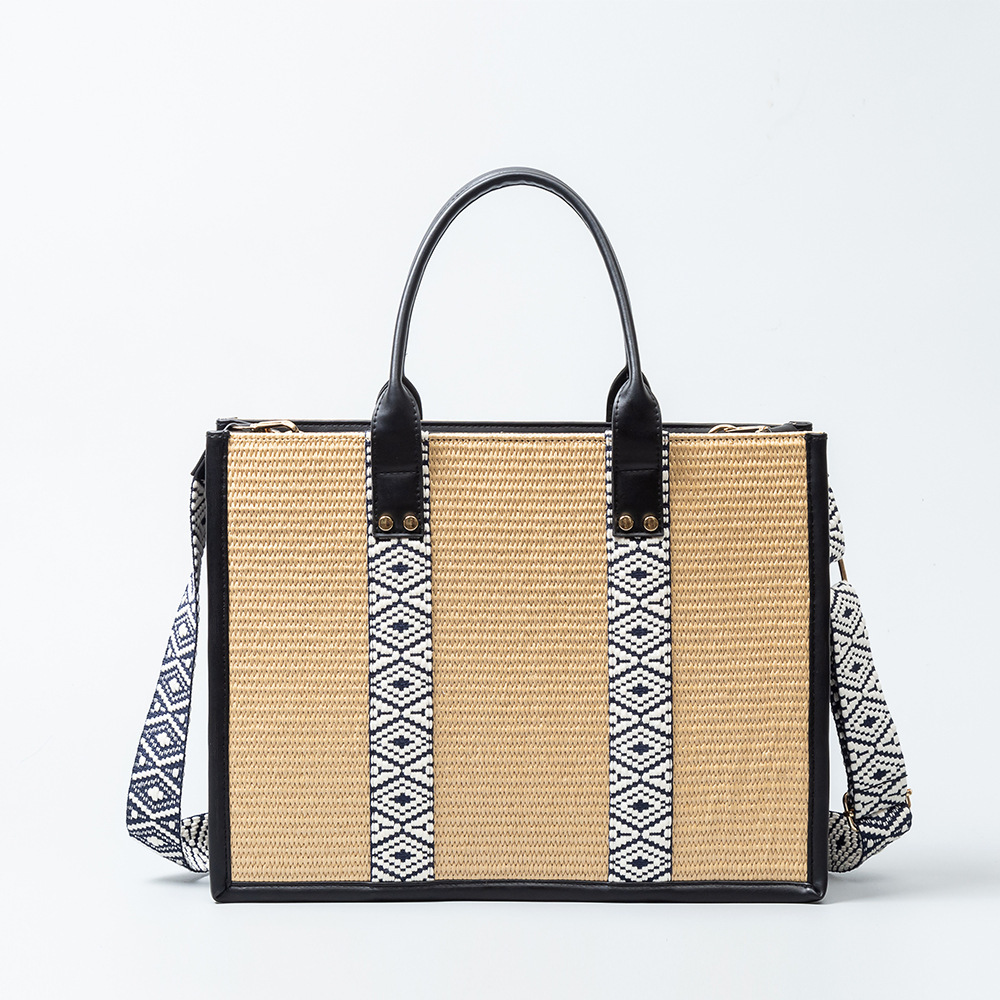 Bolsa de paja transfronteriza europea y americana bolsa de asas portátil tejida de gran capacidad nueva bolsa de Cercanías de comercio exterior bolsa de mujer de alto sentido