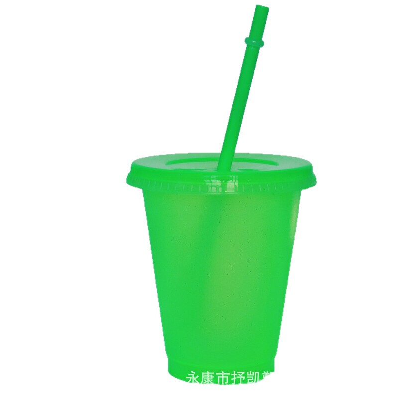 クロスボーダー新しいクリエイティブウォーターカップストローカップpp素材16oz475mlコンパクト蛍光グリーングリッターカップ|undefined
