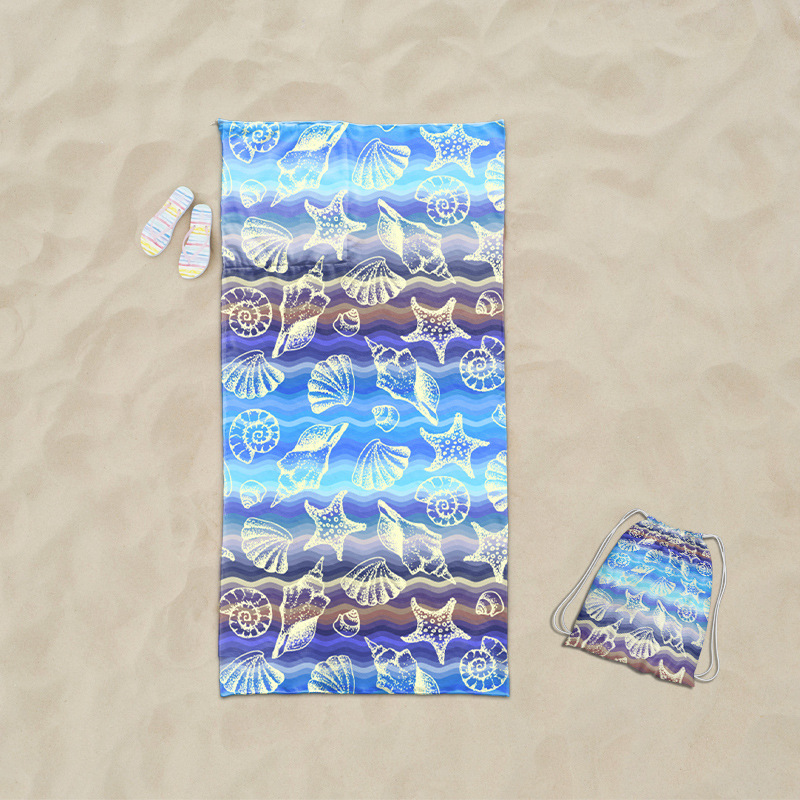 Toalla de playa plegable dos en uno transfronteriza toalla de baño impresa toalla de playa integrada bolsa de almacenamiento