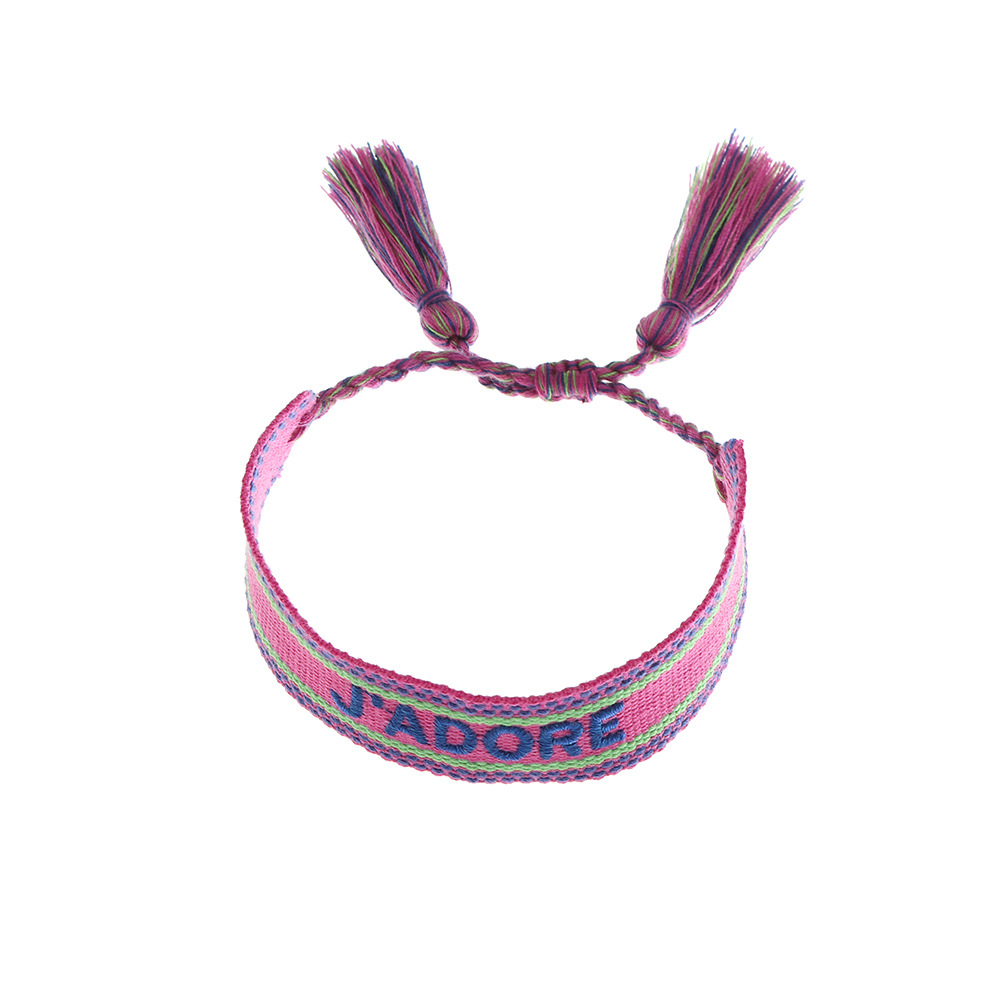 Bracelet J'adore Tissu Coloré Népal Style Ethnique Main-tissé Longue Frange J'aime Bracelets Pour Les Femmes En Gros display picture 19