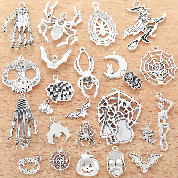 24 ancient silver skull pendant alloy DIY jewelry accessories…