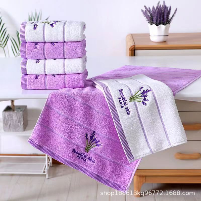 Wholesale new 32 strands of plain embroidery lavender cotton face towel company welfare creative gift return towel Wholesale new 32 strands of plain embroidery lavender cotton face towel company welfare creative gift return towel