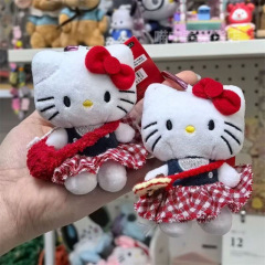 红色格子裙kitty挂件可爱书包蝴蝶结毛绒公仔玩偶挂饰钥匙扣礼物