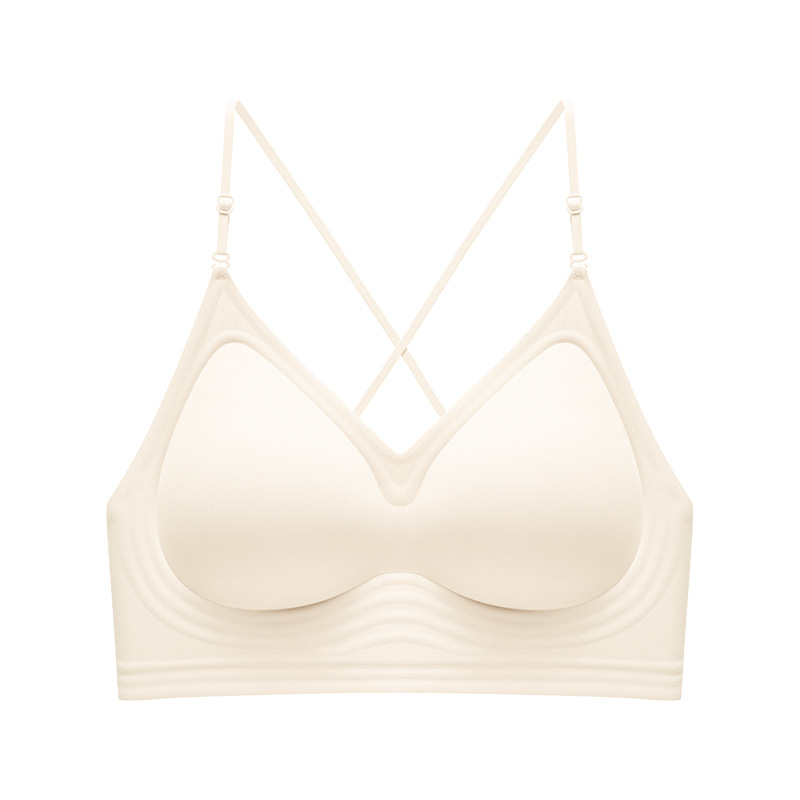 Chica caliente ropa interior de espalda hermosa mujer 2025 nuevo estilo caliente verano tirantes delgados cuerpo cruzado pecho pequeño recogido sujetador