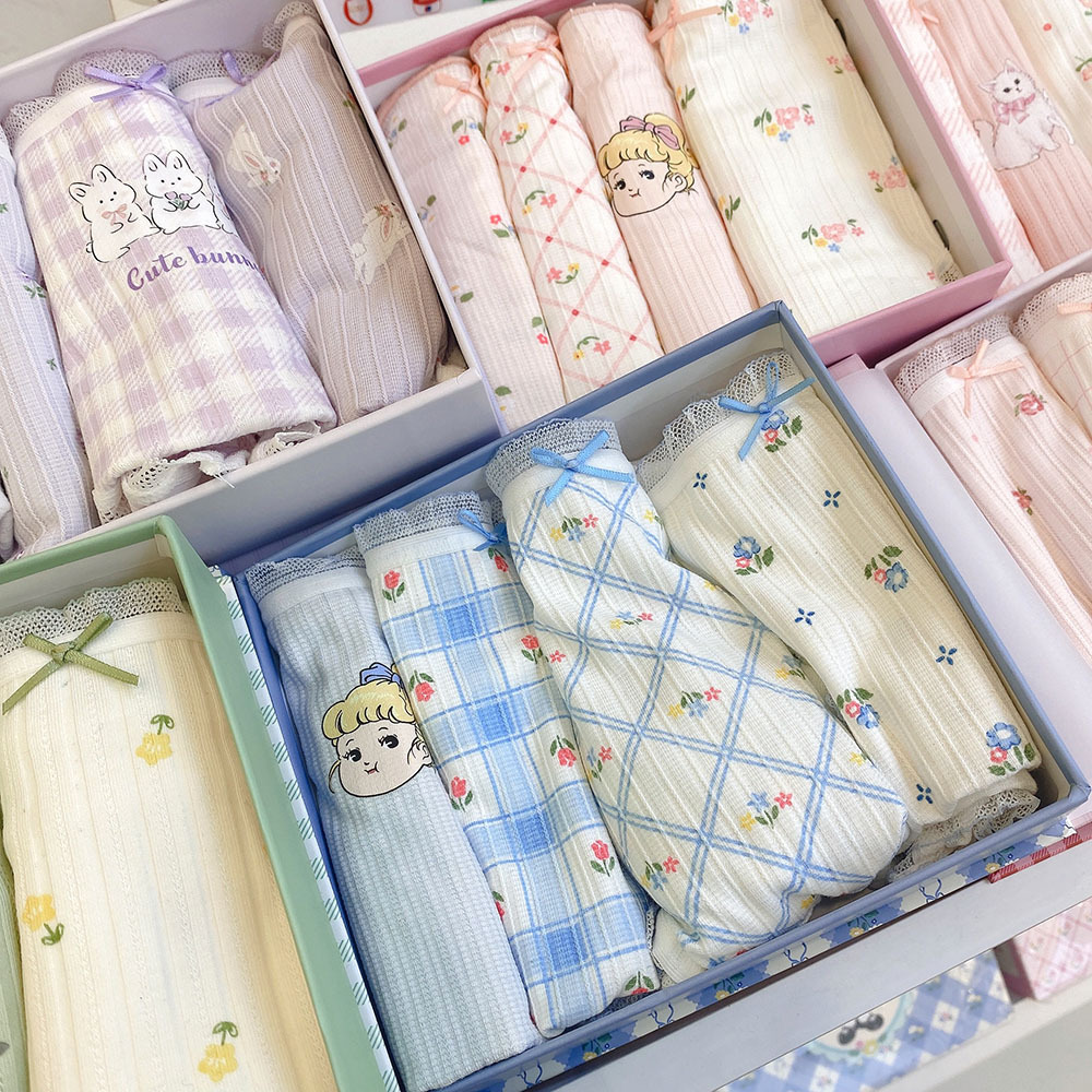 New Girls' Briefs, Small Fresh Lace, Big Kidsren's Students' Mid-waist Briefs, Girls' Printed Shorts