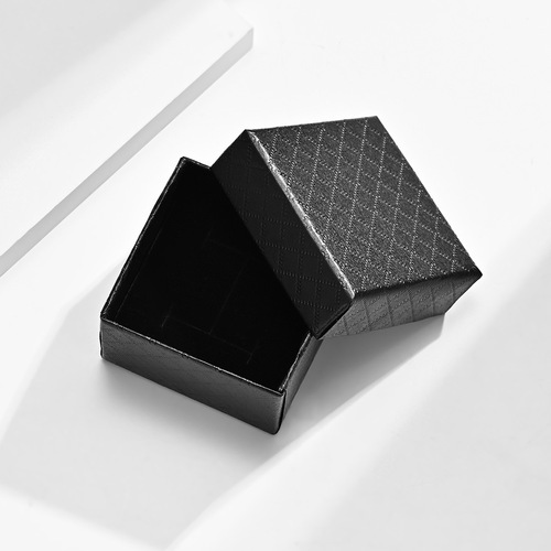 Titanium steel ring earring gift box with rhombus grid pattern black paper packaging box, pendant set jewelry box