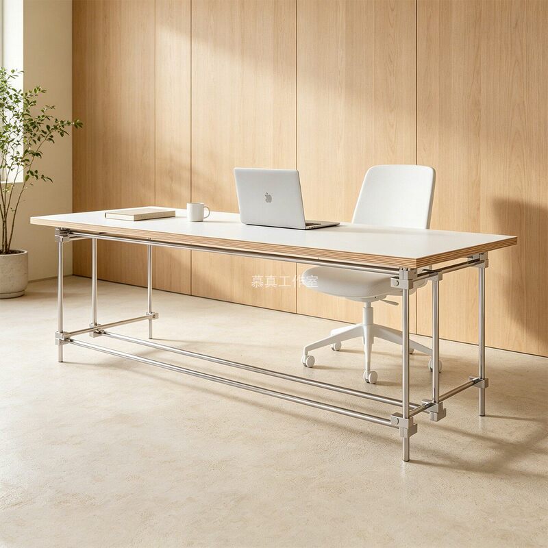 Bauhaus Light-Axis Office Desk Studio Stainless Steel Long Table Conference Table Computer Desk Retro Long Table White