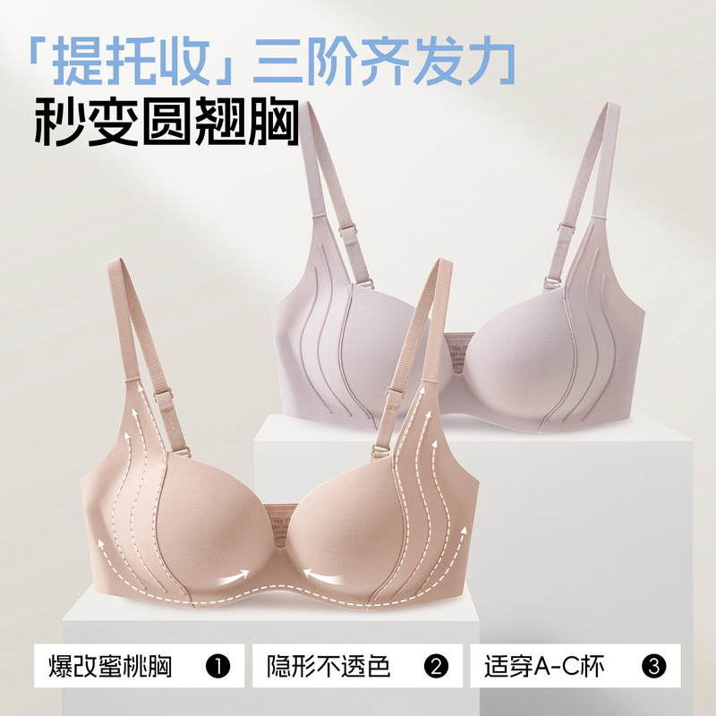 Summer Foundation-Like Seamless Nude-Feel Bra for Women, Small Chest Enhancement, Adjustable Fixed Cup, Lift-Up Bra to Prevent Sagging