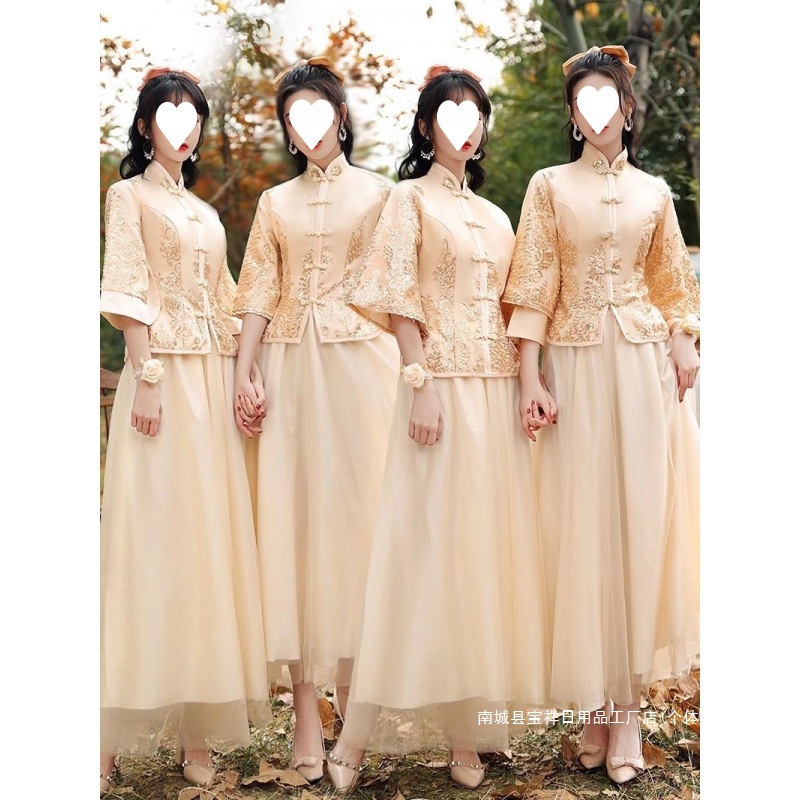 新中式伴娘服礼服轻奢小众高端香槟色改良两件套装姐妹裙日常可穿