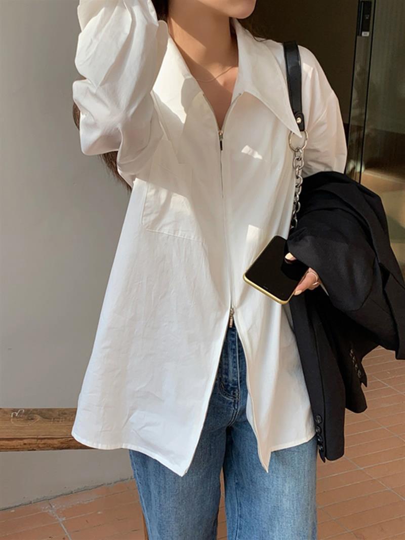 French style white shirt female spring and autumn winter design sense niche base shirt cardigan with chic long-sleeved blouse