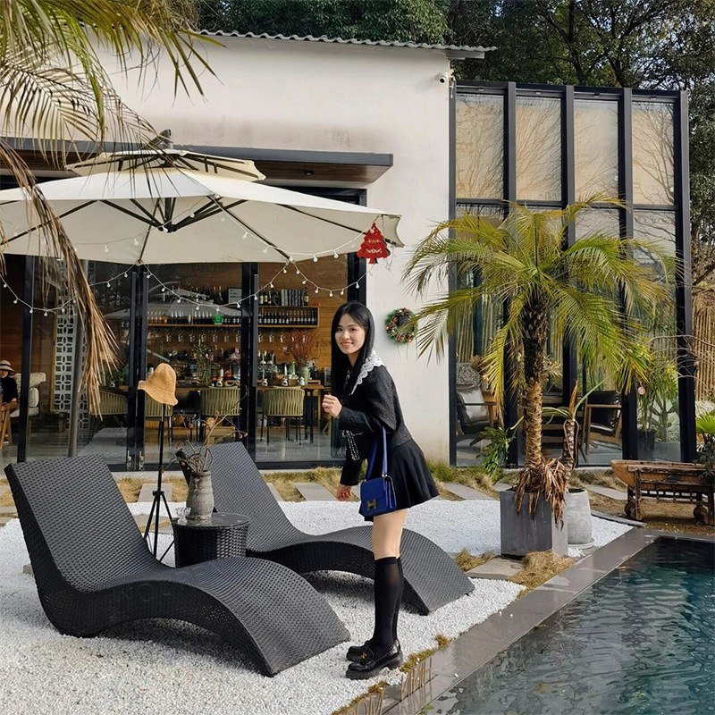 Swimming Pool Lounger Seaside Sunbathing Sun Protection Rattan Chair Lounger Bed Sun Back Lying Chair Bird Nest Foshan Outdoor Leisure Furniture