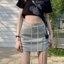 抽绳半身裙高腰遮肉防走光纯欲风2024夏季性感显瘦休闲包臀裙裤