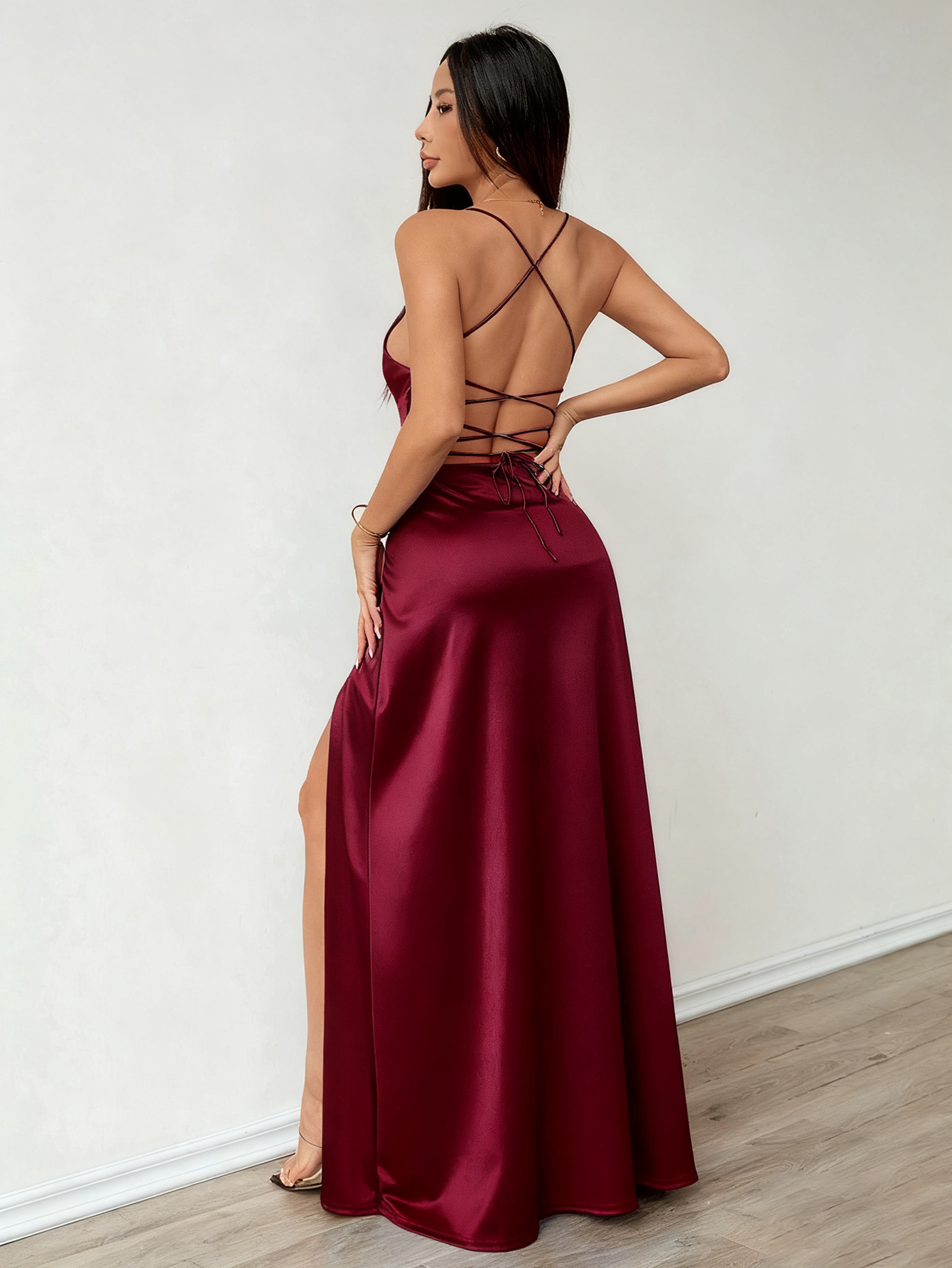 Robe K neuve avec caraco et fente, robe de soirée élégante et luxueuse_voghion.com
